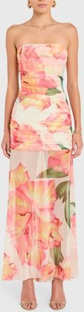 Amanda Uprichard Leo Floral Ruched Strapless Maxi Dress in Pink Hibiscus at Nordstrom, Size X-Small