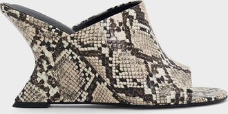 Charles & Keith Snake-Print Wide-Strap Sculptural-Heel Wedges