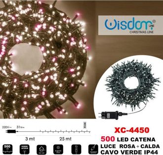 Trade Shop Trade Shop - Cadena De Luz 500 Led Luci&eacute;rnagas Luz Rosa + Verde C&aacute;lido Cable Ip44 Xc-4450