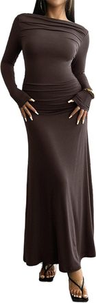 Generic Sexy Bodycon Maxi Dresses for Women 2024,Womens Solid Color Hip Wrapped One Shoulder Elegant Dress (Brown,S)