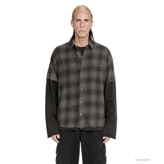 44 Label Group Darkened Flannel Double Shirt Tee