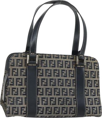 Fendi Vintage Satchel Zucchino Canvas Navy Canvas Handbag (Pre-Owned)