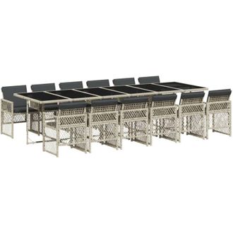vidaXL Set Comedor Jard&iacute;n Y Cojines 13 Pzas Rat&aacute;n Sint&eacute;tico Gris Claro Vidaxl
