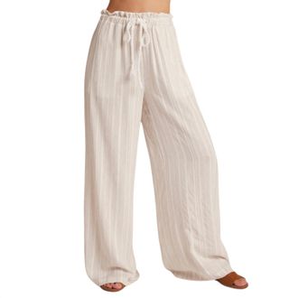 Bella Dahl Womens Ruffle Waist Wide Leg In White Sand Stripe