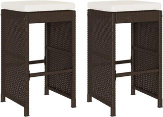 vidaXL Garden Bar Stools with Cushions 2 pcs Brown Poly Rattan vidaXL