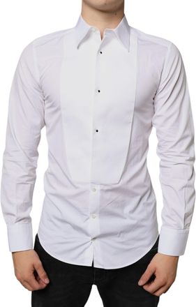 Dolce & Gabbana Mens White Bib Cotton Poplin Formal Dress Shirt