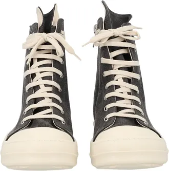 Rick Owens Grey Cotton Textured High-Top Sneakers