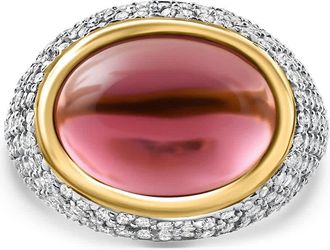 Pompeii3 11.17Ct Tourmaline & Pave Diamond East West Ring 14k Yellow Gold Lab Grown Size: 6