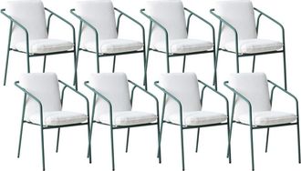 Beliani Conjunto de 8 sillas de jard&iacute;n con cojines Metal Verde