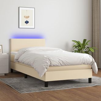 vidaXL Cama Box Spring Con Colch&oacute;n Y Led Tela Crema 100x200 Cm Vidaxl