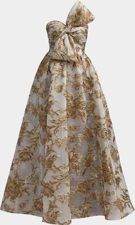 Mac Duggal Brocade Bow Strapless Floral Gown