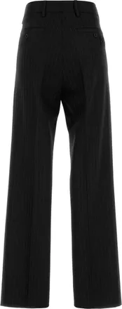Miu Miu Womens Embroidered Stretch Wool Trousers Black Virgin Elastane