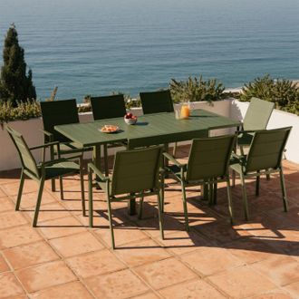 Sklum Set De Mesa 90-180x90 Cm Extensible En Aluminio Starmi Y 8 Sillas De Jard&iacute;n Apilables En Aluminio Karena Sklum