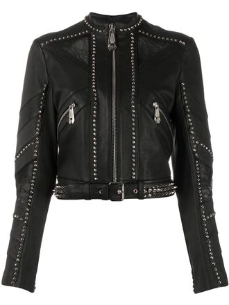 Philipp Plein studded cropped biker jacket - Black