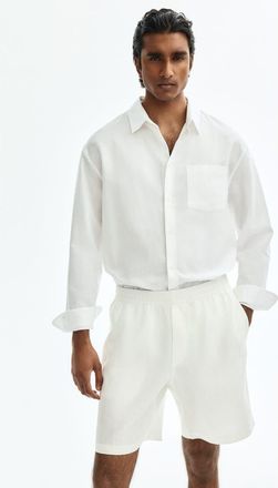 H&M Relaxed Fit Linen Shorts in White at Nordstrom, Size Xx-Large