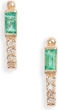 Anzie Cleo Diamond & Emerald Half Hoop Earrings in Green at Nordstrom