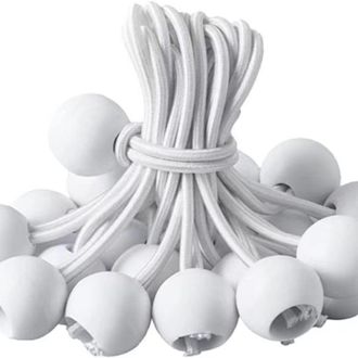 OEM Paquete De 50 Cuerdas El&aacute;sticas Con Bolas - Tensores De Lona, Cuerdas El&aacute;sticas, Lazos El&aacute;sticos Blancos Con Bolas De Pl&aacute;stico