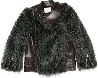 sacai Bruine Panelled Leren Jas met Rits - Dames - Jassen - Groen - 2XS - Leer - Jassen