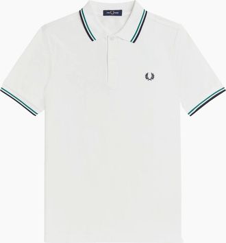 Fred Perry Mens Fred Perry Twin Tipped Polo Shirt Snow White/Sport Green/Navy - Size: 42