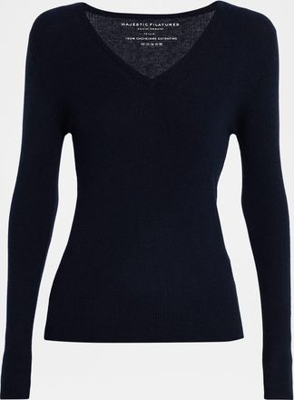 Majestic Filatures Cashmere Rib Knit V-Neck Sweater
