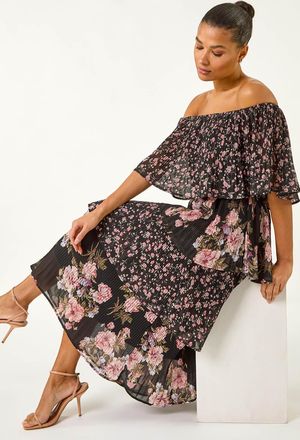 Roman Bardot Ditsy Floral Midi Dress