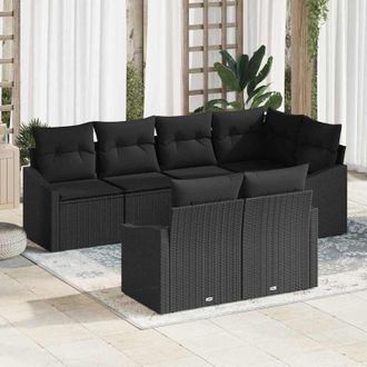 vidaXL Conjunto De Sof&aacute; De Jard&iacute;n 7 Pcs Negro Polirat&aacute;n Vidaxl