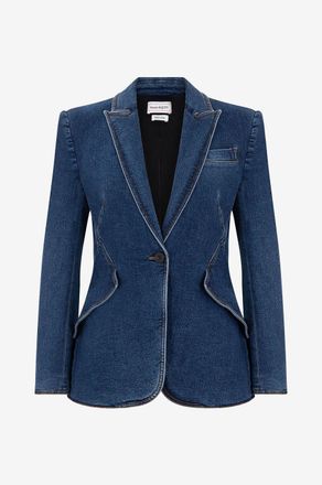 Alexander McQueen Taillierter Denim-Blazer mit starken Schultern