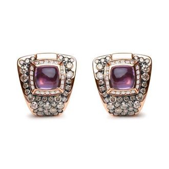 House of Brilliance 18K Gold 1 1/2 Cttw Diamond & Amethyst Gemstone Geometrical Stud Earrings in Pink at Nordstrom
