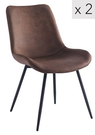 Nordlys Set of 2 Scandinavian Dining Chairs with Black Metal Legs in Brown