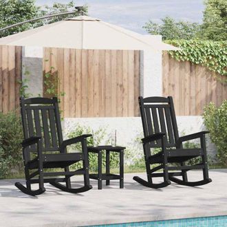 vidaXL Vidaxl - Silla Mecedora De Jard&iacute;n 3 Pcs Negro 38 X 38 X 46cm Pl&aacute;stico