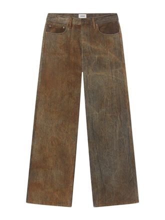 A Gold E Wide-Leg Distressed Bark Trousers with Classic Five-Pocket Design