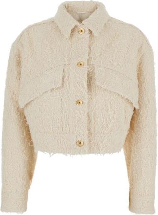 Brunello Cucinelli Jacket met Franjes van Katoen - Dames - Jassen - Wit - L - Katoen - Jassen