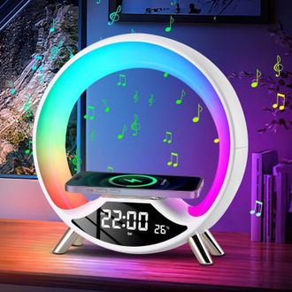 OEM L&aacute;mpara De Mesa Inteligente, L&aacute;mpara De Noche Con Carga Inal&aacute;mbrica, Luz Nocturna, Luz Ambiental, Con Altavoz Bluetooth, Reloj Despertador Dual, Multi