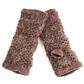 Nirvanna Designs Flower Hand Crochet Fingerless Gloves in Tweed at Nordstrom