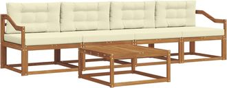 vidaXL Conjunto De Sof&aacute;s De Exterior 5 Uds. Natural Y Crema Vidaxl