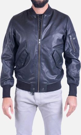 Diesel Mens DIESEL L PARKER Mens Bomber Jacket Black Zipped Casual Quilted Leather Jacket - Size: Regular/36