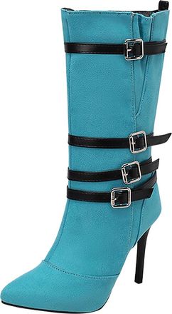 Generic Winter Womens Fashion Suede Over The Knee Boots with High Block Heel and Elegant Pleated Ankle Design for a Stylish Statement (Blue, 4. 5)
