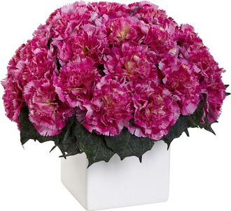 Nearly Natural Carnation Arrangement With Vase