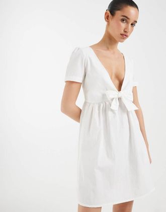 Motel Lyris - Vestito corto a maniche corte bianco con nodo