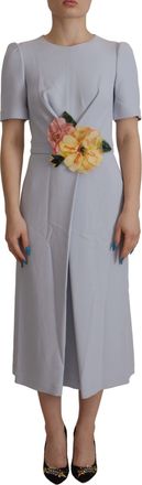 Dolce & Gabbana Blauwe Bloemenapplicatie Midi Viscose Damesjurk