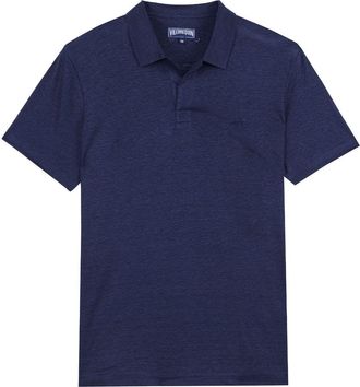Vilebrequin embroidered-logo polo shirt - men - Linen/Flax - XXXL - Blue