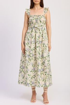 En Saison Charleston Ruffle Shirred Midi Sundress in Natural Indigo at Nordstrom Rack, Size X-Small