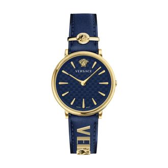 Versace V Circle 38 mm - Dames - Accessoires - Blauw - Maat: ONE Size Leer