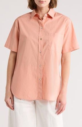 Vince Short Sleeve Cotton Poplin Button-Up Shirt in Dk Apricot Clay at Nordstrom Rack, Size X-Large