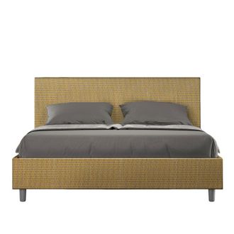 ITYhome Ityhome - Letto Matrimoniale Rivestito In Tessuto Labirinto - Adele - Colore: Giallo - Tipologia Letto: Con Rete E Contenitore - Dimensione Rete: 160x
