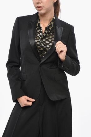 Celine Blazer Slim Fit in Misto Mohair con Rever in Satin Celine