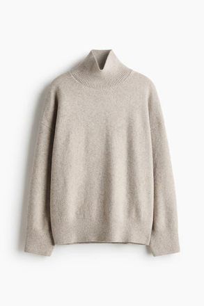 H&M Oversized Turtleneck Jumper in Light Taupe Melange at Nordstrom, Size Xx-Small