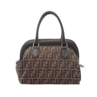 Fendi Pre-owned Mini Bags, female, Brown, Size: ONE SIZE Pre-owned Zucca Canvas Leather Handbag