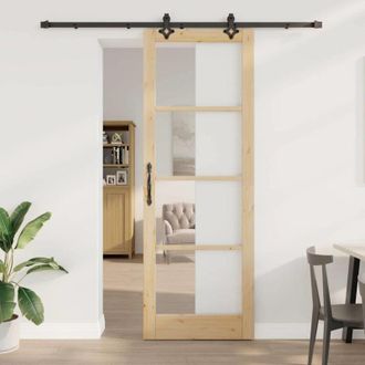 vidaXL Vidaxl - Puerta Corrediza Manual Marr&oacute;n 83 X 232 Cm Madera Y Metal