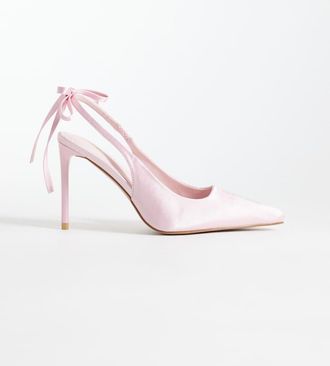 Simmi London Simmi London - Celina - Scarpe con tacco e cinturino posteriore in raso rosa con fiocco